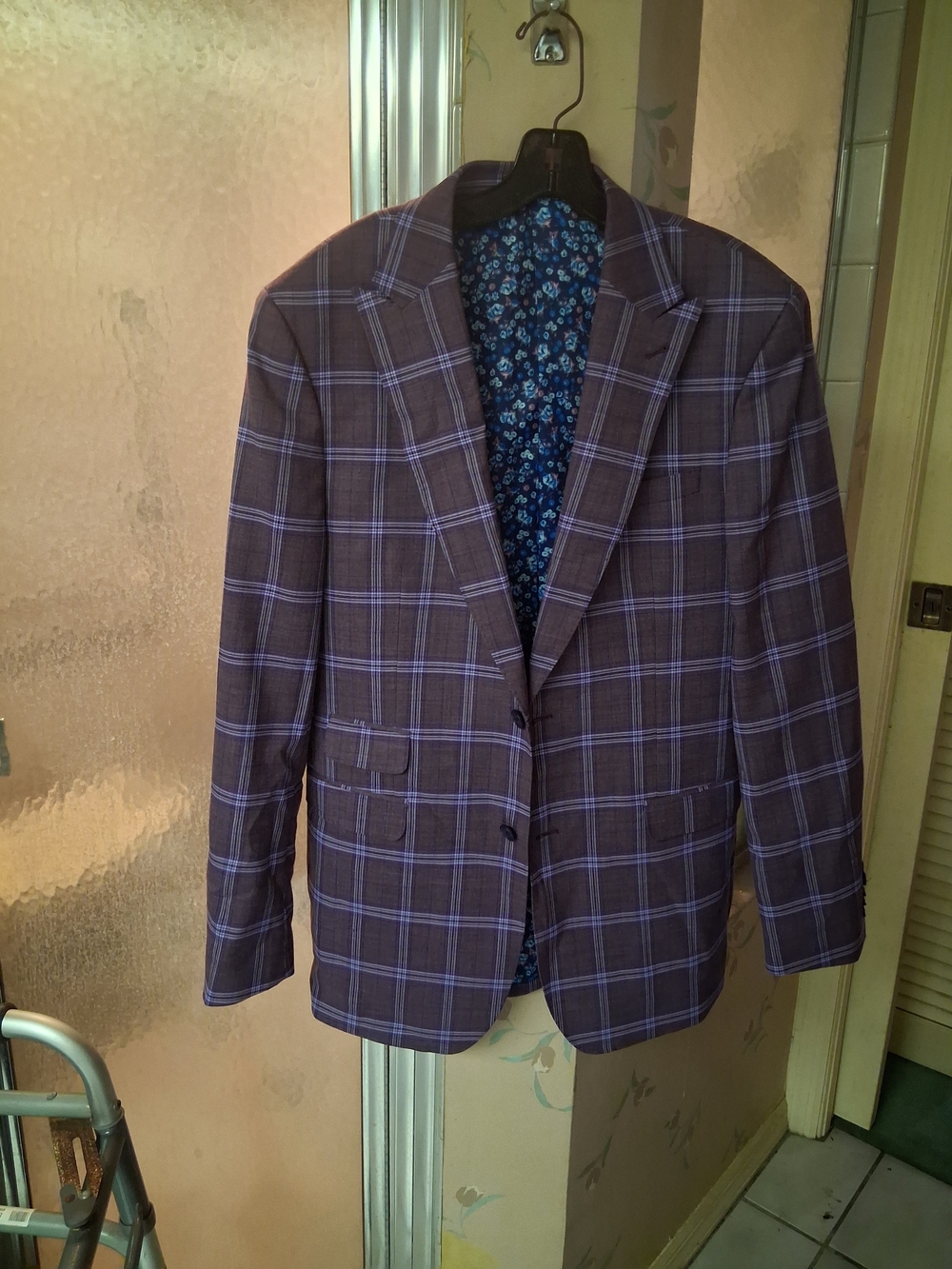 English Laundry Purple Windowpane Blazer 42L 35W NWOT